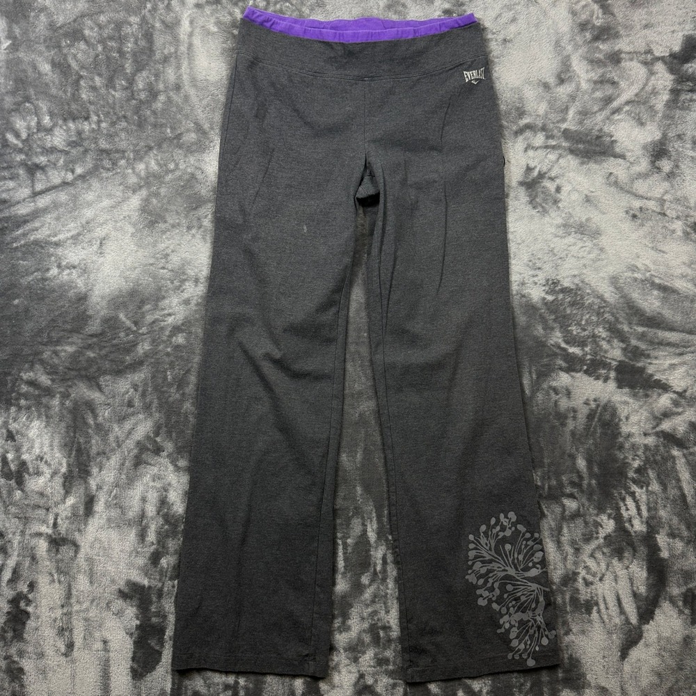 Everlast Yoga Pants Womens Large Gray Good Floral Graphic Wide Leg Stretch